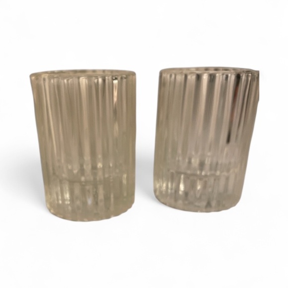 Ribbed Glass Votive Candle Holders Pair Clear 3 Inch set of 2 - Picture 4 of 4